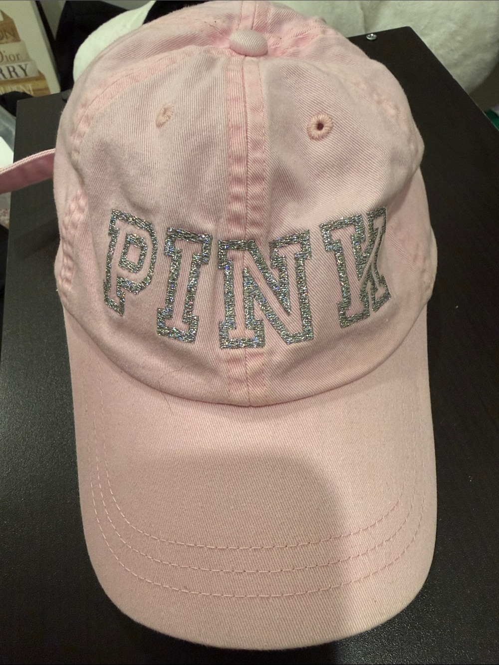 PINK Victoria's Secret Light Pink Baseball Cap with Glitter Logo
